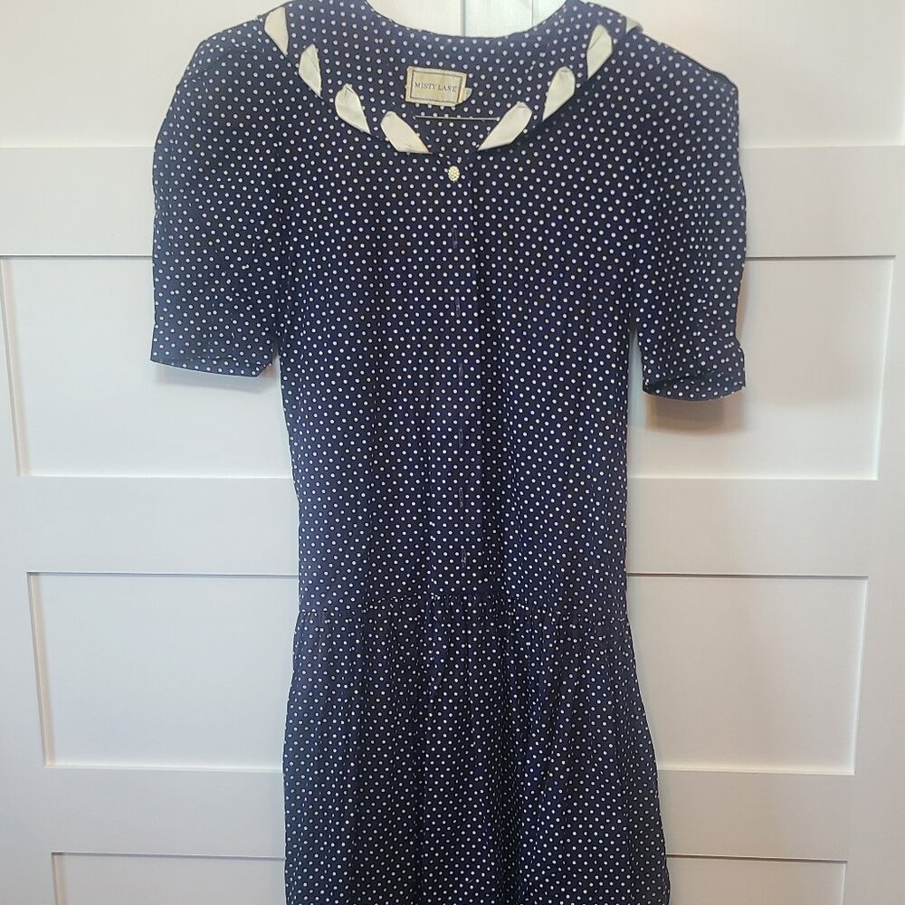 Vintage Misty Lane Navy Polka Dot Dress – Sailor Collar